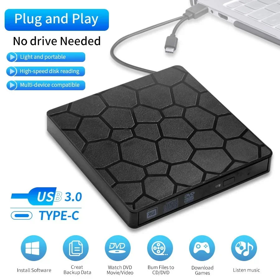 Portable dvd burner 2in1 USB 3.0 Type C External DVD RW CD Writer Drive Burner CD Player for Laptop PC DVD Burner CDPortatil