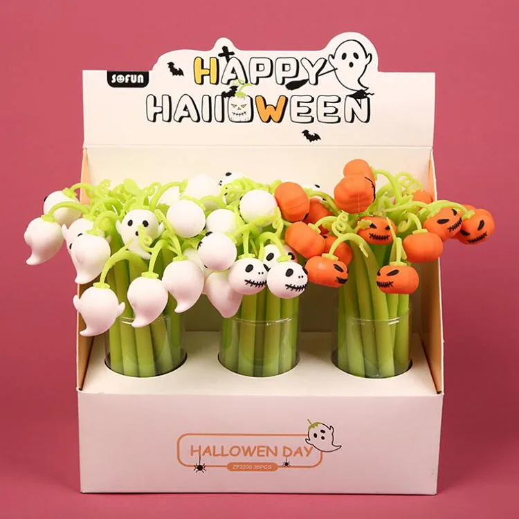 

36 pcs/lot Halloween Pumpkin Bendable Gel Pen Creative 0.5mm black ink Signature Pens school writing Supplies Promotional Gift