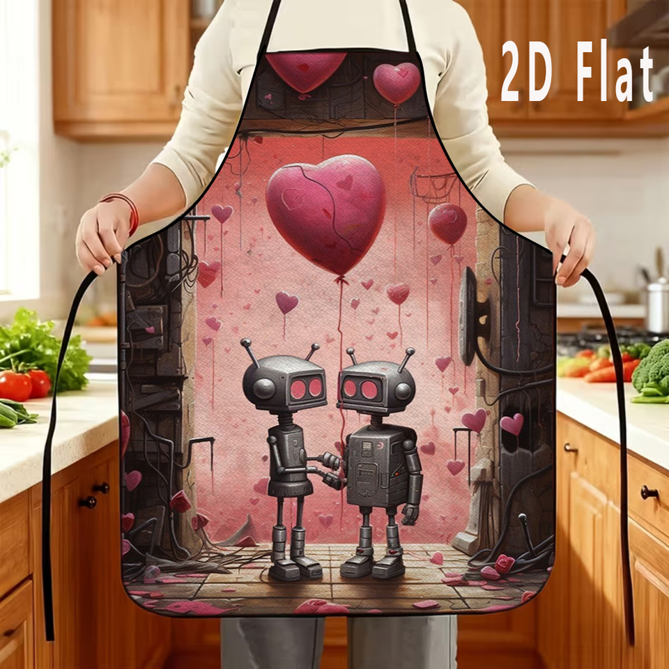1pc 2D Flat Mechanical Lover Apron, 60x80cm, Kitchen/Restaurant Apron, BBQ Apron, Durable and Easy to Clean