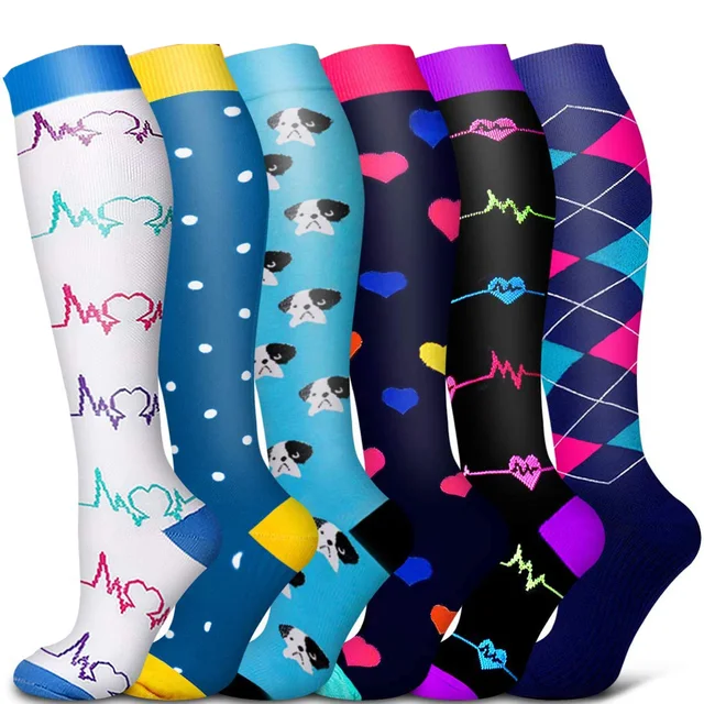 Men and Women Long Tube Compression Stockings Pressure Nursing Socks For Diabetes Varicose Veins Outdoor Sports Running Socks 6 pairs-NS017