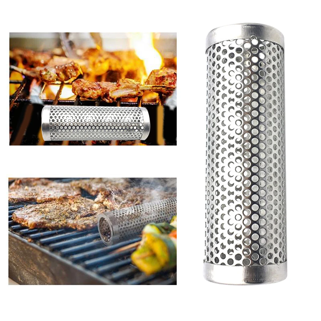 Smoker accessories stainless steel tube perforated mesh filter gadget generator pellet smoking for BBQ