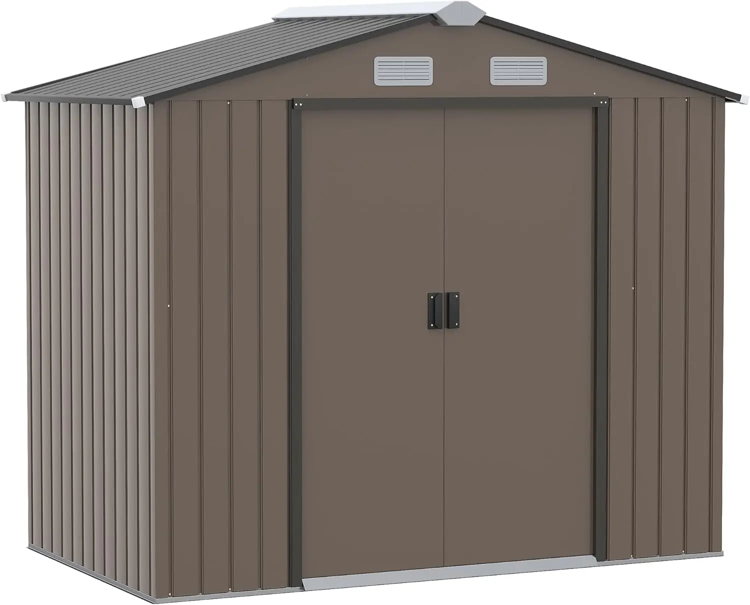 

7 x 4 Outdoor Storage Shed, Garden Tool House with Foundation, 4 Vents and 2 Easy Sliding Doors for Backyard, Patio, Brown