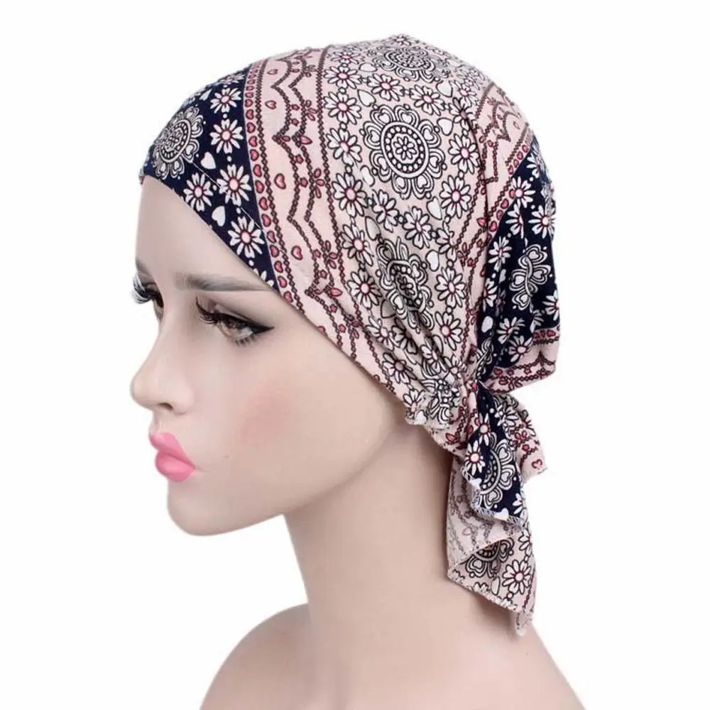 2023 elastische Mützen Headwrap Mode Lässig Chemotherapie Hut Frauen Nationalen Wind Baumwolle Hut Bandana Blumen Druck Turban – Detail 3