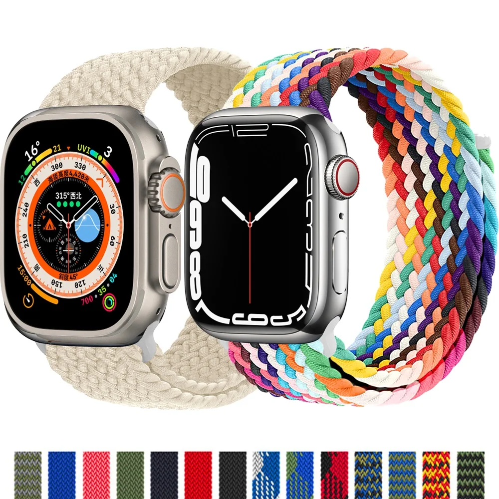 Braided solo loop Strap For Apple watch band 45mm 44mm 40mm 41mm 49mm 42mm 38mm Nylon bracelet iWatch serie Ultra 3 4 5 se 6 7 8