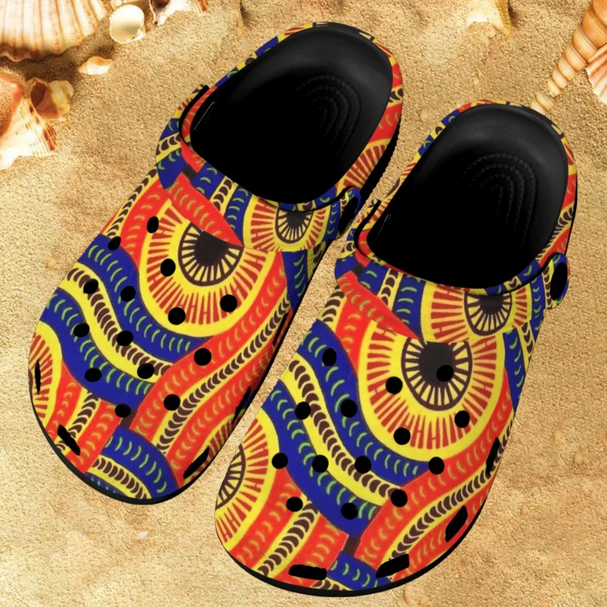

African Tribal Ethnic Print Fashion Ladies Sandals Breathable Outdoor Beach Couple Slippers Casual Heel Strap Slip On Slides New