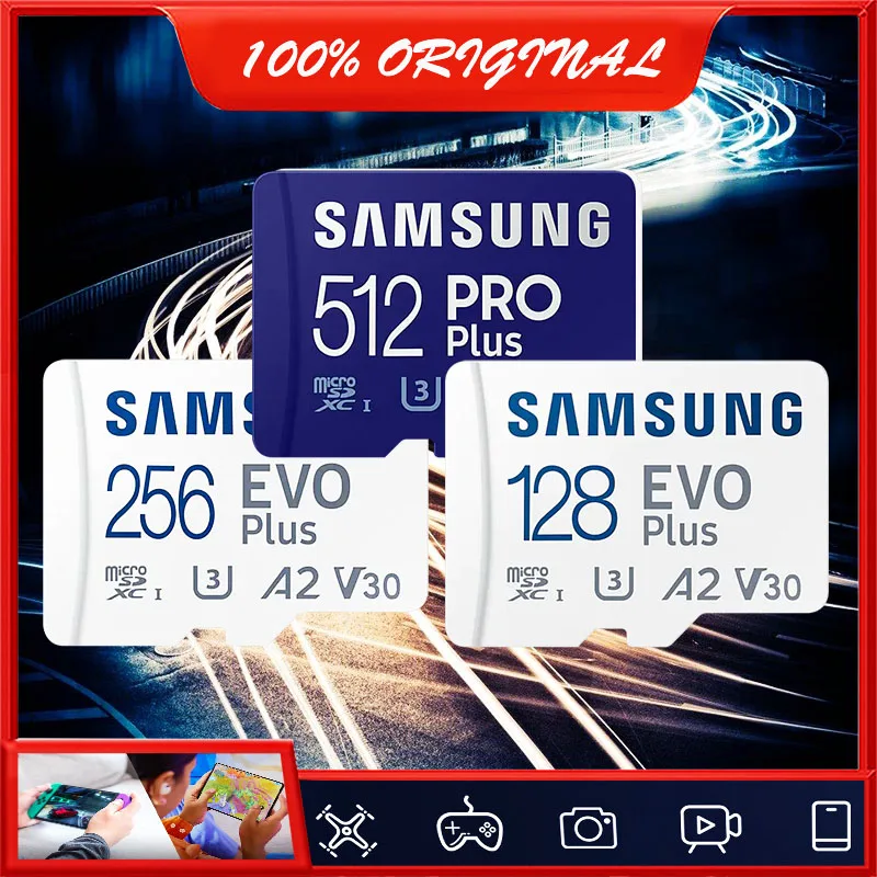 thumbnail image 1 of Tarjeta de memoria SAMSUNG EVO Plus de 32 GB/SDHC de 64 GB/128 GB/256 GB/512 GB SDXC, tarjetas Micro SD/TF Flash, MicroSD UHS-1 para cámara de dron y teléfono, 1 of 5