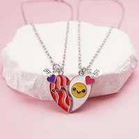 2 Pcs/Set Magnetism Heart Best Friends Pendant Necklace  for Women Cute Rainbow Broken Heart Clavicle Chain BFF Jewelry Gifts 2