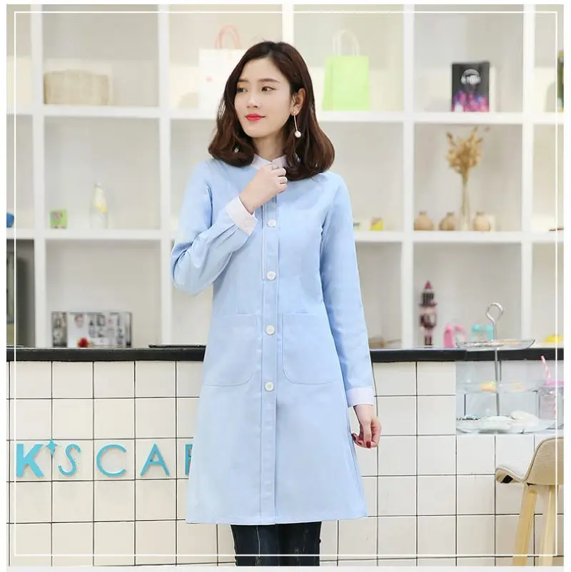 Women's Winter Stand Collar Long Sleeve Uniform Spa Dept. Clinic Doctor's Labtest Coat Slim Fit Overcoat