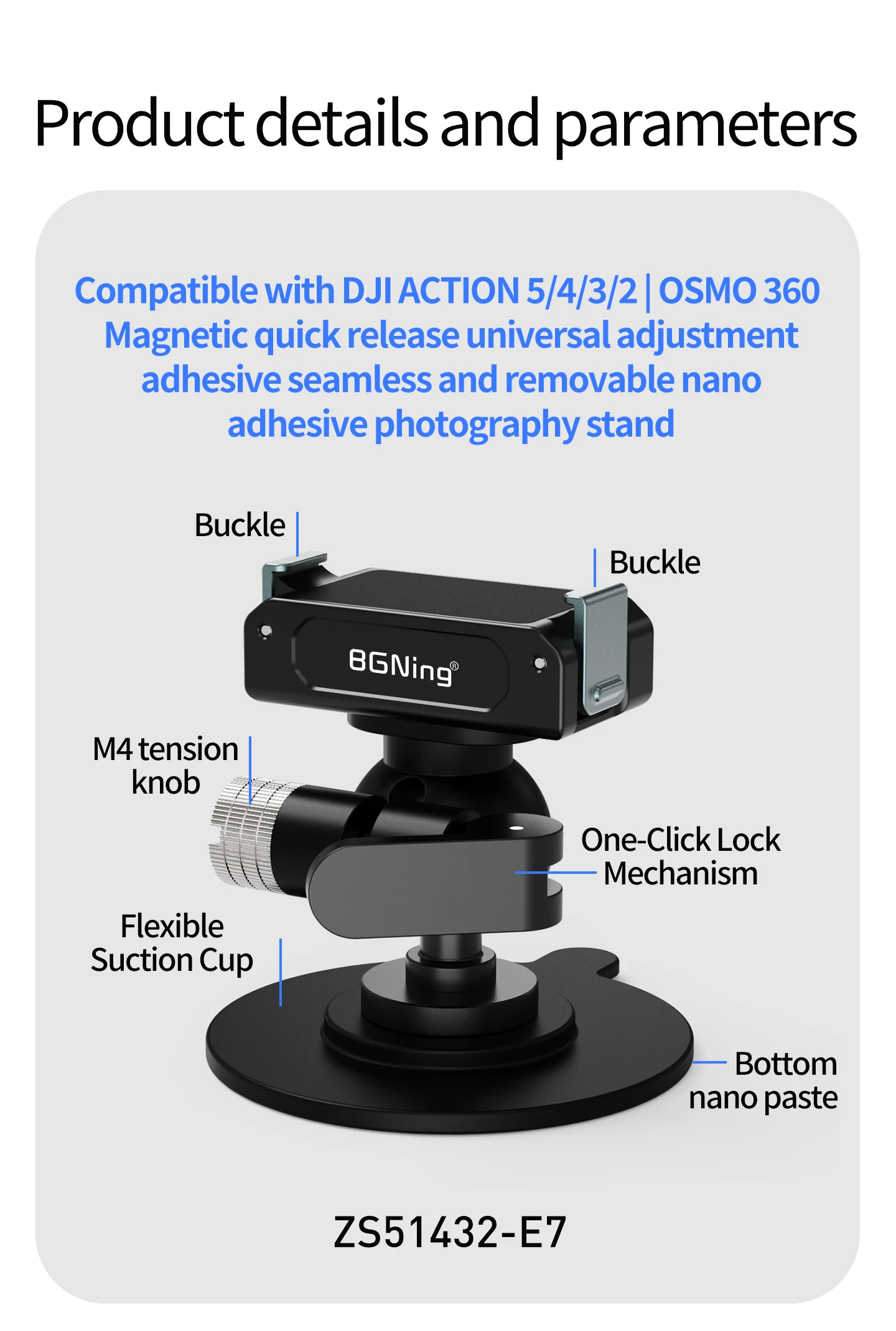 Flexibler Klebehalter für Insta360 DJI Osmo Pocket 4 Action GoPro Auto Motorrad Helm Basis Magnetischer Saugnapf-Ständer – Detail 29