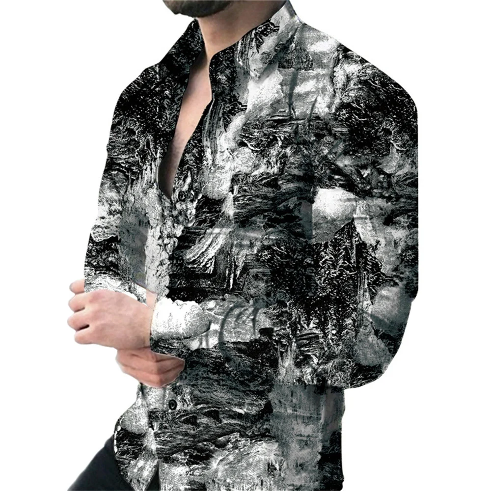 thumbnail image 1 of Camisas florales de anacardo para hombre, cárdigan de solapa con estampado 3D, sección delgada, camisa delgada, Y2k, manga larga con botón, primavera de 2024, 1 of 5