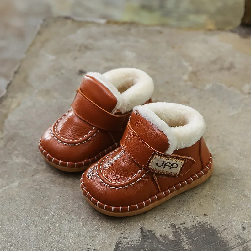 Snow Boots Autumn Winter Baby Girls Boys Genuine Leather Warm Plush Outdoor Infant Toddler Soft Bottom Kids Children baby shoes baby boots winter snow boots