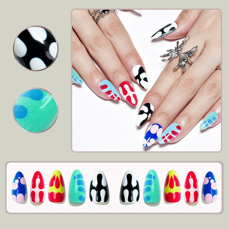 

24Pcs Short Squoval False Nails Glossy Smiling Face Fake Nails Manicure Full Cover Detachable Nail Tips Press on Nails