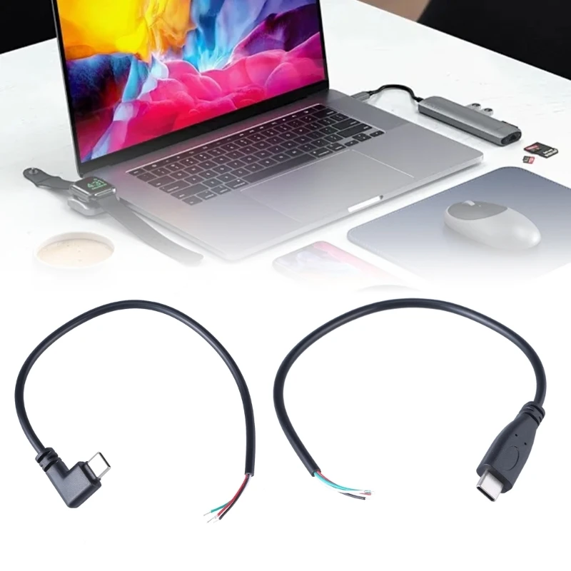 Right-Angle USB-C to Bare Wire Power Cord Extension Cable