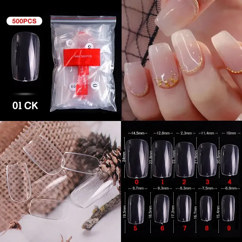 500Pcs/Bagged False Nail Art Tips 프랑스어 자연 투명한 관 False Nails Tips 아크릴 UV 젤 매니큐어 매니큐어
