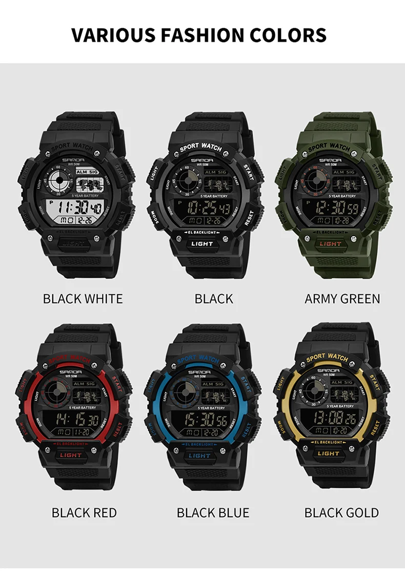 Sanda Watch fashion trend men electronic watch multi-functional creative personality waterproof luminous wrist watch