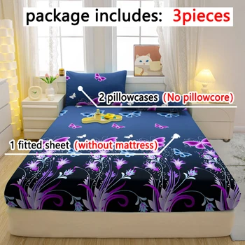 Set di lenzuola con angoli in tre pezzi opachi con motivo a farfalla moderno semplice da 3 pezzi, set copriletto stampato per camera da letto, biancheria da letto 1