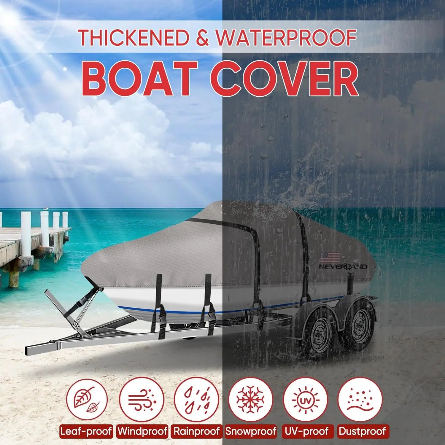 Covers Fits Bass Boat, V-Hull and Tri-Hull Boat, Fish & Ski , Runabout Bowrider , 20' 21' 22' Foot Heavy