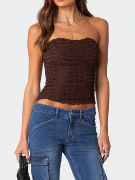 Women's Summer Fashion Tube Tops Sleeveless Open Back Off Shoulder Ruched Bandeau 16