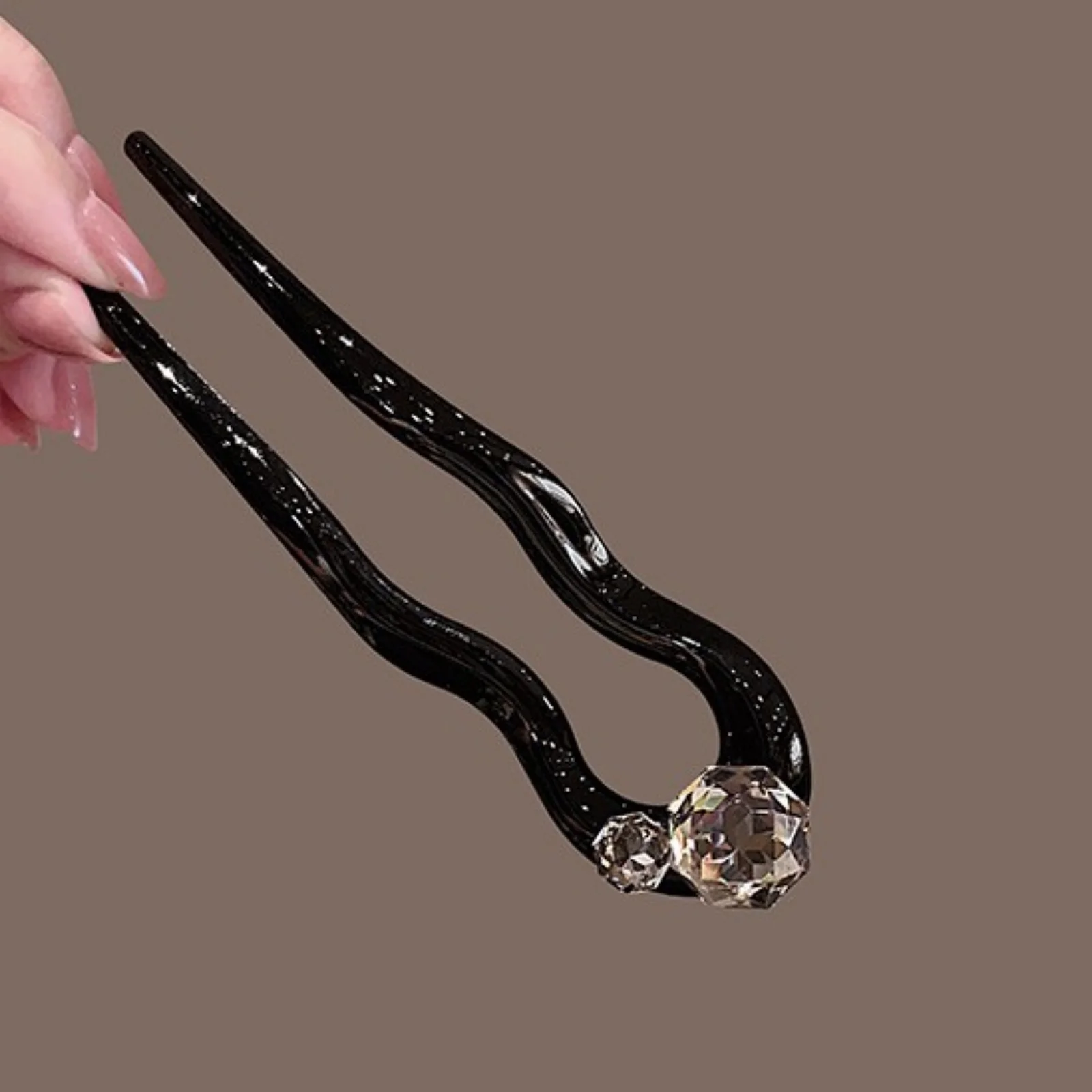 1PC Crystal Hair Fork,Black Glossy Hair Stick With Rhinestone,Elegant Vintage Hair Pin For Women, Minimalist Chic Hair Accessory