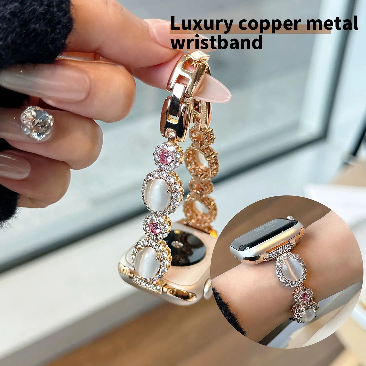 Luxury Zircon Bracelet with Fashionable Copper Metal Strap