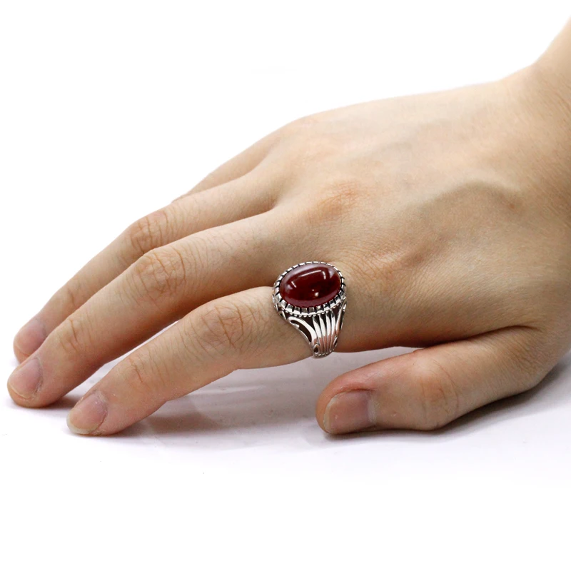 Bague Pierre Naturelle Bague Homme En Argent 925 Avec Agate Rouge