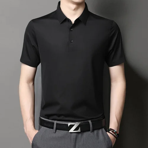 

Рубашки-поло 100% 2023 шелк летняя новая модная рубашка с коротким рукавом деловая Повседневная рубашка-поло для мужчин Camisa Polo Lq371
