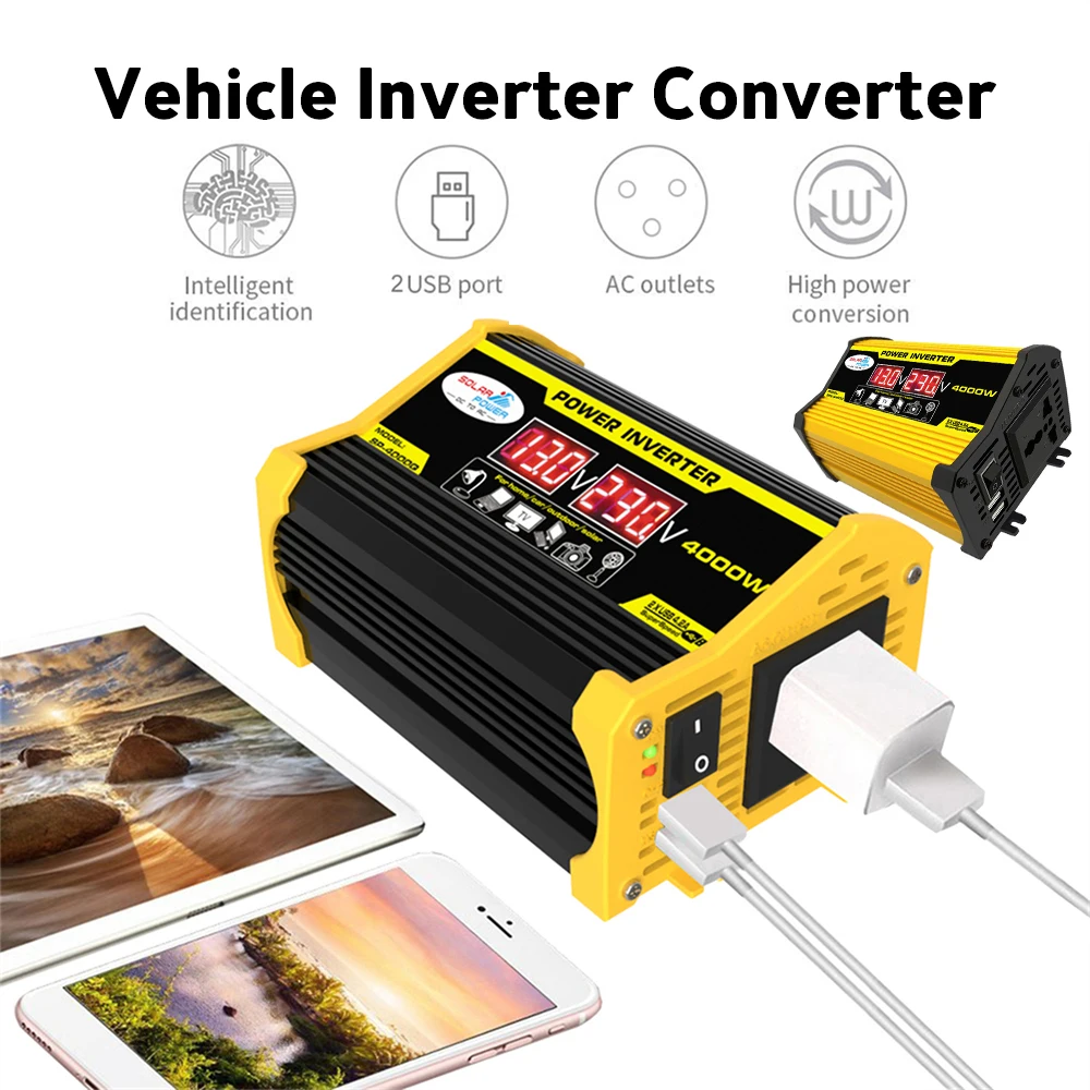 Inversor de corriente 1200 W 12V 24V DC a 110V/220V AC Convertidor de  salida inversor de coche con control de puerto USB y ventiladores de