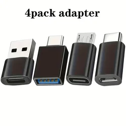 Versatile USB to USB - C Adapter Set - 4 - Pack, Black (Black4)