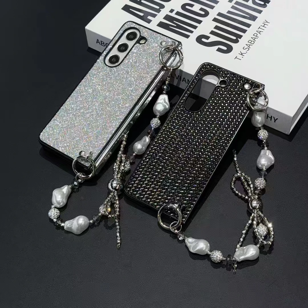Für Samsung Galaxy Fold 3 4 5 6 Luxus New Business Niedliche Leder Perle Schleife Knoten Handgelenk Kettenriemen Telefon Fallabdeckung_voghion.com