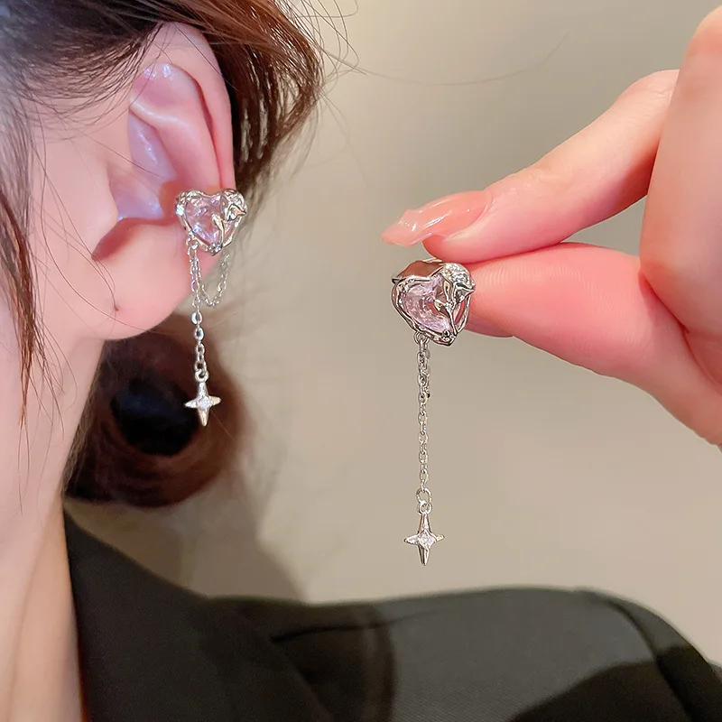 Non Piercing Clip Earrings Earrings Clip Hearts Pink Earring Fake