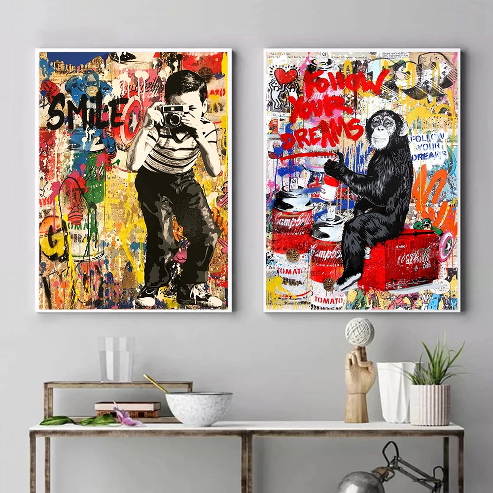 

Banksy Graffiti Art Canvas Painting Decoration Abstract Animals and Figures Posters and Prints Street Wall Art Pictures Home Dec