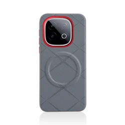 ELVEV Magnetic Embossing Pattern PU Leather Case with Wireless Charging Back Cover for Vivo Y300 GT (Grey)