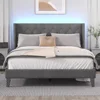 King Size Bed Frame with LED Lights, Wingback Diamond Tufted Headboard, Wood Slats Support, Upholstered Bed Frame 1