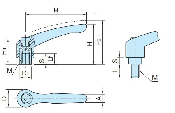 M5 M6 Solid Adjustable handle clamping lever arms tension levers blue color