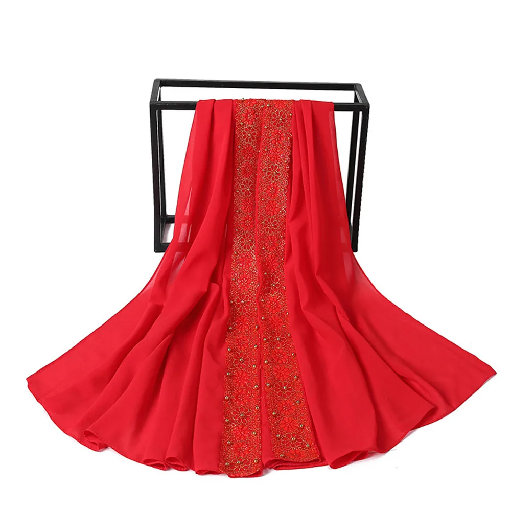 Spitze Chiffon Hijab Schal für Frauen islamisches Kopftuch weibliche muslimische Kopf wickel Schals – Detail 12