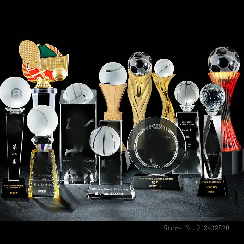 Customized Crystal Trophy, Sports Competition, Basketball, Football, Volleyball, Baseball, Table Tennis Award, Metal Trophy, 1Pc