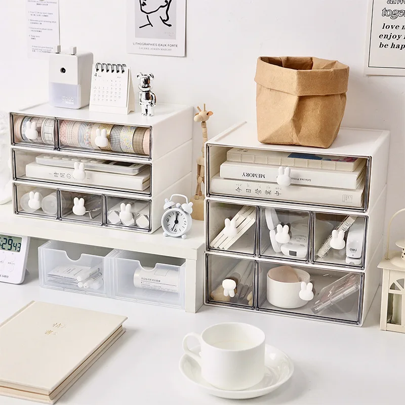 Transparent Desktop Stationery Storage Box Drawer Rack Organizer Desk Jewelry Cosmetic Stationery Storage Boxes Home Organizers