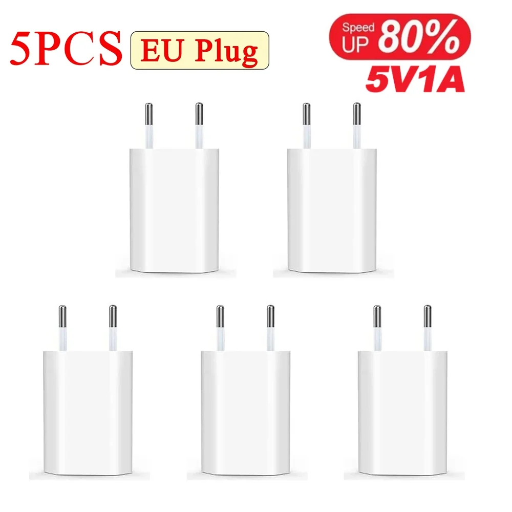 5V/1A USB Home Travel Charger 1-5Pcs EU Plug Power Wall Adapter Mobile Phone Charger Power Adapter For iPhone Samsung Xiaomi 14