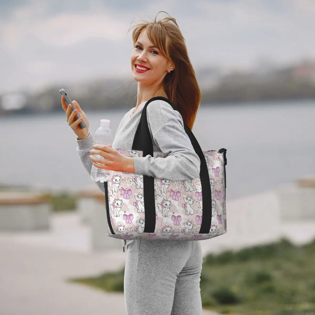 Custom Marie Cat Cartoon Pattern Groceries Tote Shopping Bags Women Large Capacity Beach Gym Travel Bags 6