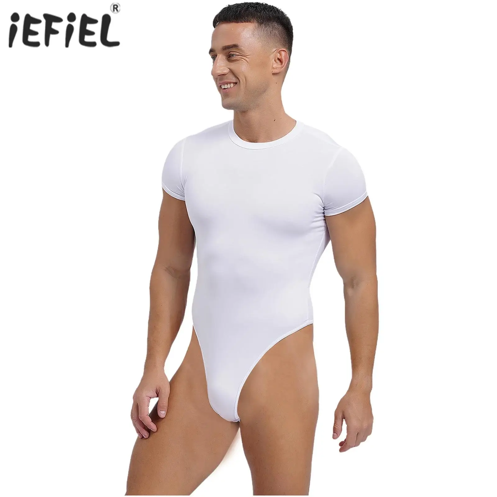 Men bodysuit jumpsuit men lingerie briefs mens lingerie one-piece wrestling singlet men shapers short sleeve buttoned crotch pajamas solid color T-shirt bodysuit tops