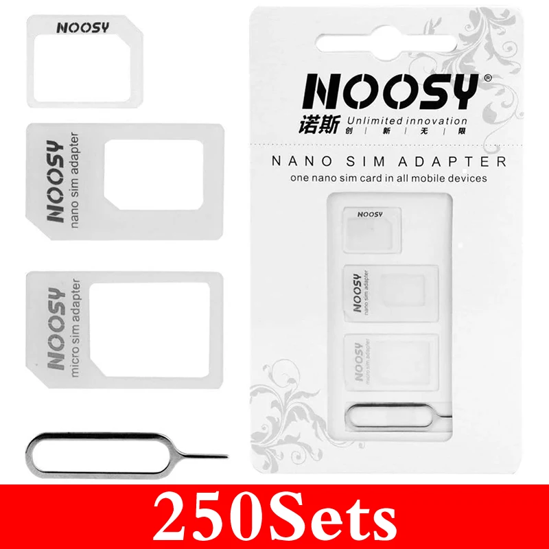 

250 Sets Sim Card Adapter Kit Nano Micro Standard 4 in 1 Converter with Ejector Pin Tool Sim Card Tool