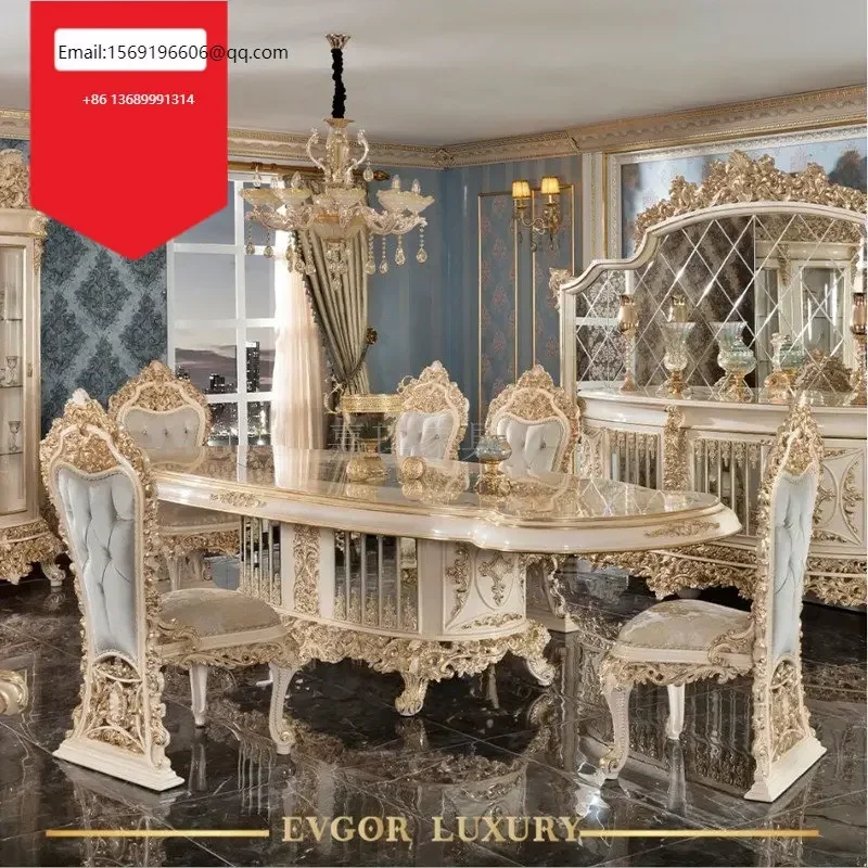 

Custom European luxury dining tables and chairs French palace villa solid wood hand carved dining room furniture