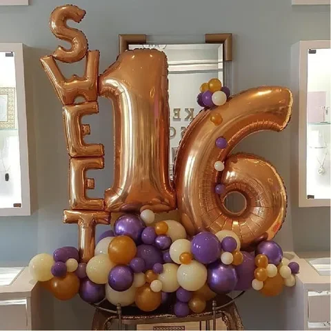 

7pcs Sweet 16 18 20Party Decorations balloons Supplies Sixteen Birthday party Decorations 16 Years Birthday Number Foil Balloons