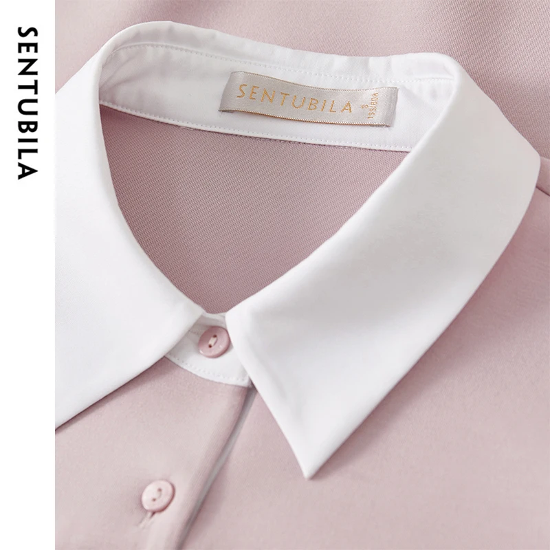 SENTUBILA Patchwork Spliced Sweatshirt for Women 2024 Winter Cotton Casual 2 in 1 Pullover Embroidery POLO Neck Tops 143A56445 6