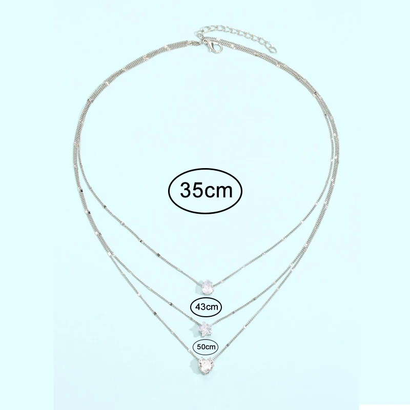 Pendant necklace 3 Pcs gold-color simple multilayered star heart shaped for girls women birthday gift