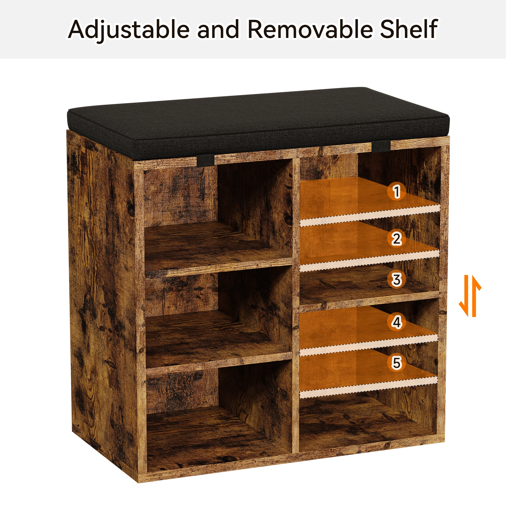 Shoe Storage Bench Cubby Organizer For Entryway, Shoe Bench Storage Rack With Foam Pad Seating Cushion For Hallway Bedroom 4