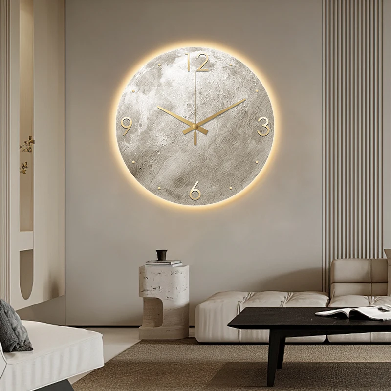 Modern Minimalist Wall Clock Living Room Clock Moon Sandstone Painting Home  Fashion Restaurant Ideas LED Light Wall Decoration - AliExpress