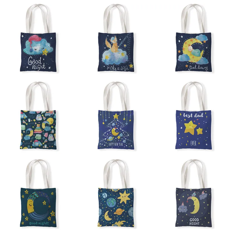 

New Funny Moon Shoulder Bag Canvas Bag Cloud Shopper Bag Fashion Casual Summer Shoulder Bags