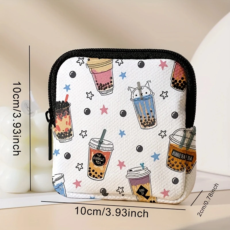 1pc，Milk tea cup pattern large capacity coin wallet, digital printed coin wallet, storage bag, ideal choice for gifts