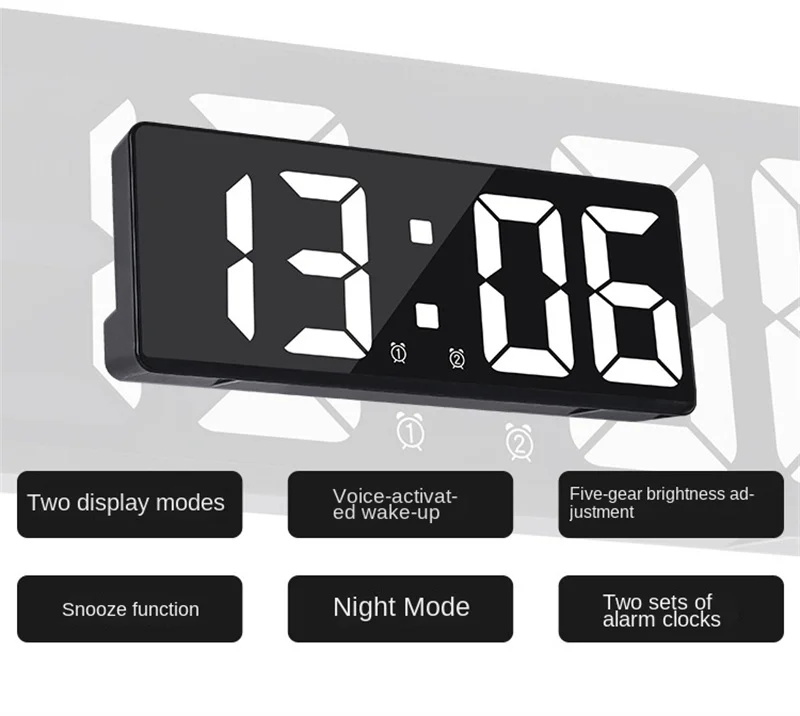 New Multi-functional LED Digital Alarm Clock Acoustic Control Student Alarm Clock Temperature and Date Display Alarm Clock